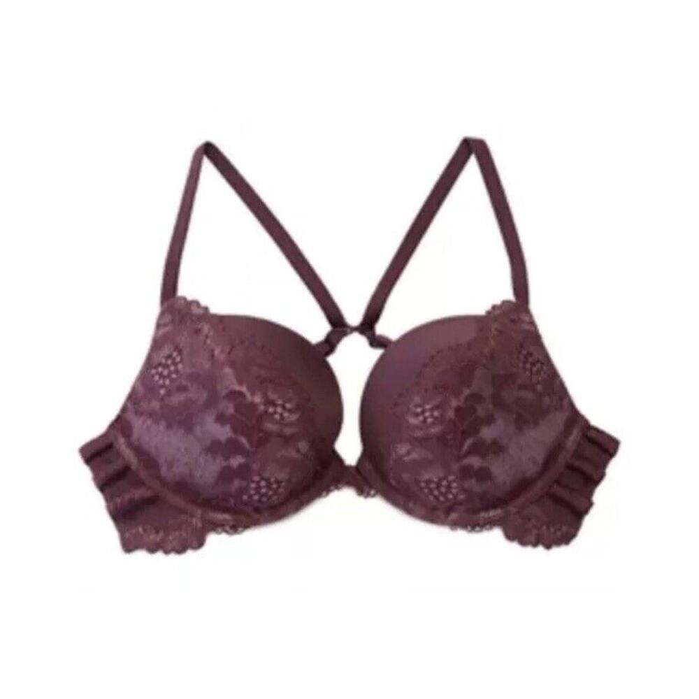 Parisian Intimates Bra PUSH-UP CONVERTIBLE UNDERWIRE PLUNGE BURGUNDY 32D NWT